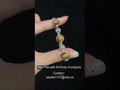 Brazalete de piedra preciosa de plata esterlina de 925 Rodo Revestido de oro Brazalete de piedra de ojo de tigre