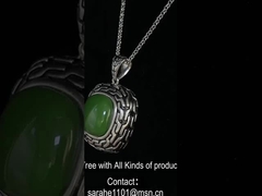 9.48g 925 colgante de piedra preciosa de plata cadena de cuentas 14x14mm colchón colgante de jade verde