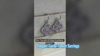 Pendientes elegantes de plata 925 con forma de flor de la suerte, color rosa melocotón y circonita cúbica