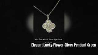 Impresionante colgante de flor de la suerte de plata 925 con circonita verde manzana