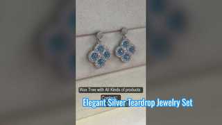 Elegante conjunto de joyas en forma de lágrima de plata 925 para bodas Pendientes con circonita azul