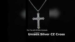 Colgante de cruz unisex de plata con circonitas, plata de ley 925.