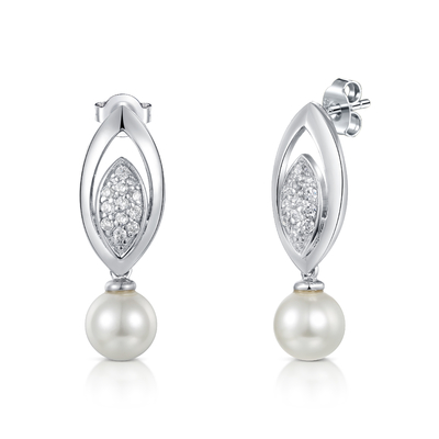 Serie de la perla 925 pendientes nacarados de los pendientes de la perla de la CZ de la plata para las mujeres