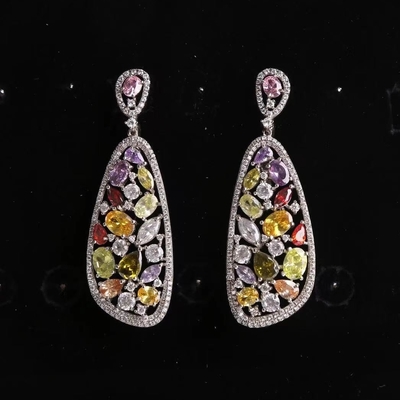Joyería hecha a mano 925 Sterling Silver Gemstone Earrings de la moda de los pendientes coloridos del aro