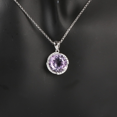 Vintage CZ púrpura 925 Sterling Silver Gemstone Pendant Necklace para las mujeres