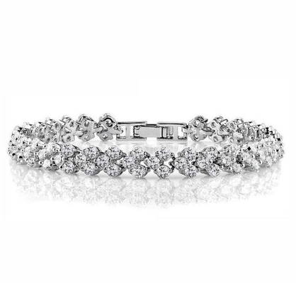 Diamante de Roman Chain Heart Designs 925 Sterling Silver Tennis Bracelet Zirconia