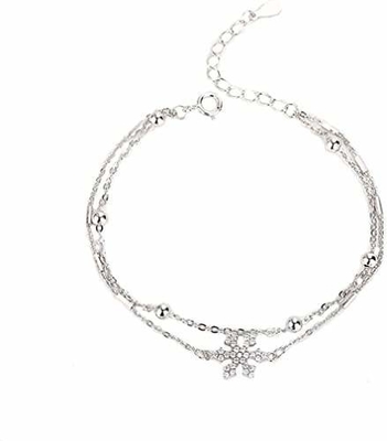 Cadena doble del copo de nieve 925 de las mujeres brillantes de Sterling Silver Link Bracelet For