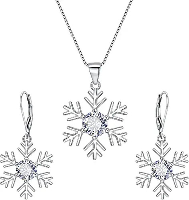 Sistema de plata de plata del pendiente del collar de la joyería CZ925 del copo de nieve de las mujeres de la boda del compromiso