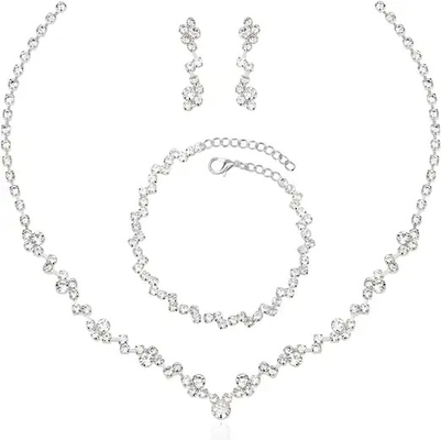 Sistema de plata de Crystal Necklace Earring And Bracelet del sistema de la joyería 925 de las mujeres de la boda