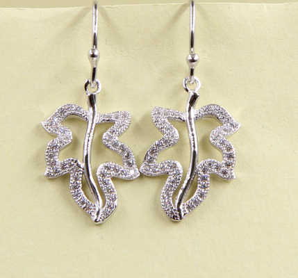 Las hojas Dangle Orecillos Sterling Silver Stud Orecillos con Zirconia cúbica de plata esterlina Orecillos de gota de plata pura Orecillos