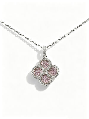 2026 Verano caliente 925 colgante de plata CZ con melocotón rosa blanco AAA CZ piedras de suerte colgante en forma de flor joyería de rodio recubierto para la prosperidad joyería de longevidad
