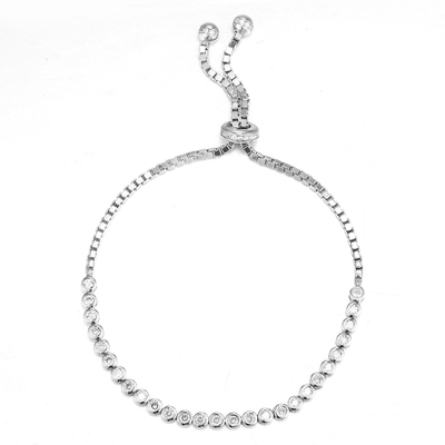 Solitario de piedra redondo Diamond Bracelet de Sterling Silver CZ Bolo Bracelet 2.4m m