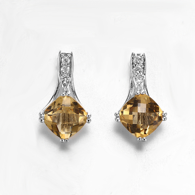 925 pendientes citrinos de plata amarillos del descenso de Sterling Silver Gemstone Earrings 2.6g
