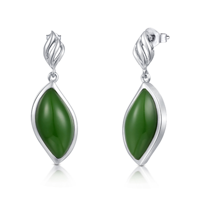 8.5x16m m 925 Sterling Silver Gemstone Earrings Marquise Jade Earrings verde oscuro