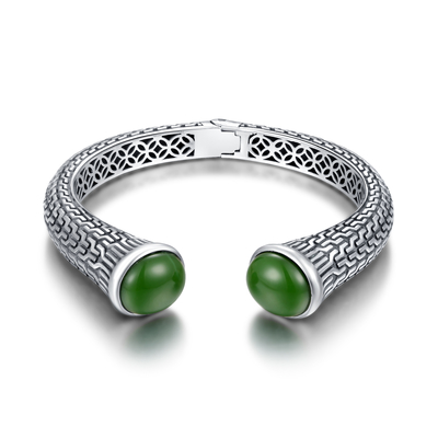Cabochon 925 Sterling Silver Gems Bangles 12x14m m Jade Stone verde oval