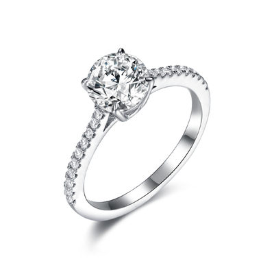 925 la ronda de Sterling Silver Diamond Engagement Rings 6.0m m formó estilo noble