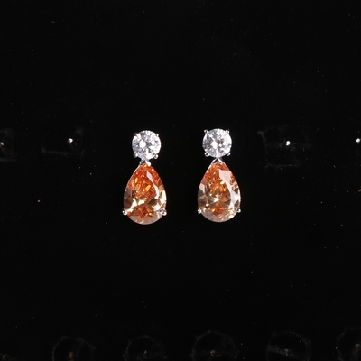 925 pendientes en forma de pera de los pendientes de Sterling Silver Champagne Crystal Diamond