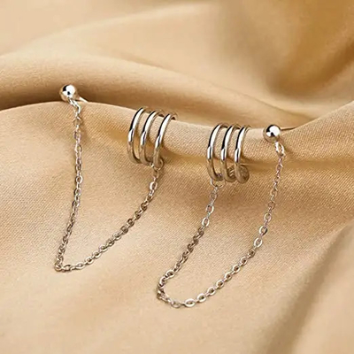 Correa eslabonada 925 Sterling Silver Cuff Earrings Chain para las muchachas adolescentes de las mujeres