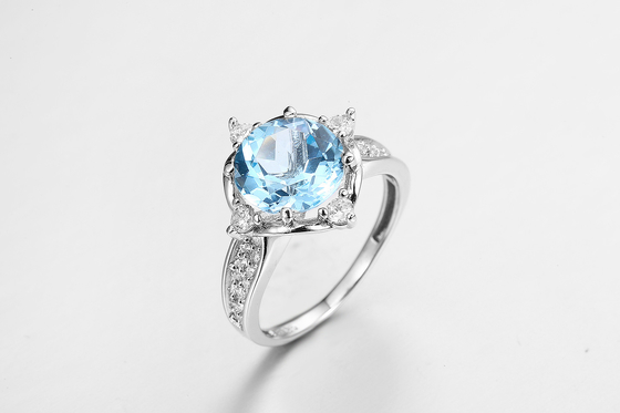 Elegante anillo redondo de piedra preciosa azul para mujeres joyas de fiesta 925 plata 2.5g