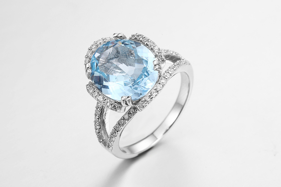 Elegante anillo redondo de piedra preciosa azul para mujeres joyas de fiesta 925 plata 2.5g