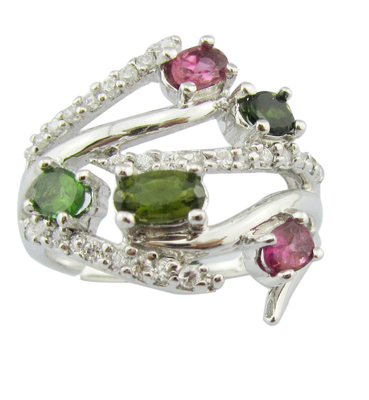 Anillos de piedras preciosas de moda en plata 925 para mujeres fiesta casual usar oval joyería recubierta de rodio turmalina