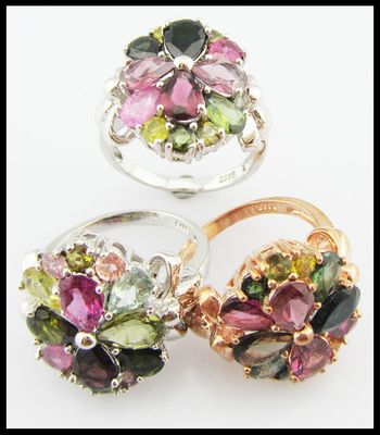 Anillos de piedra preciosa de color turmalina ovalada en plata 925