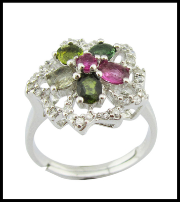 Anillos de piedra preciosa de plata esterlina con 925 de pureza de rodio de color revestido de piedra turmalina