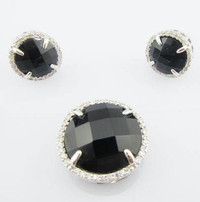 Agate negro plata esterlina 925 clásico Dangle Aretes Conjunto con AAA grado de zirconia cúbica plata real juegos de joyería