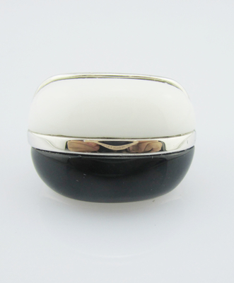 Oval 925 Anillos de plata de piedra preciosa para celebraciones casuales y de aniversario Anillos de plata de ágata blanca y ágata negra
