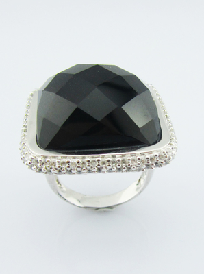 Anillos de plata de 925 dólares con piedras preciosas de ágata negra Anillos de piedra preciosa de plata Anillo de amor de plata