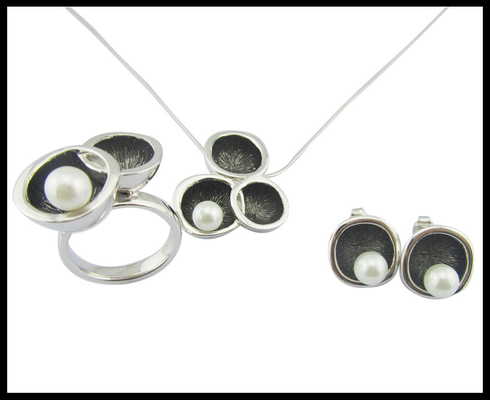 Perla Redonda Blanca Perla Estilo Clásico Plata 925 Joyería Conjunto con AAA CZ y Rodio Revestimiento Plata Esterlina Boda