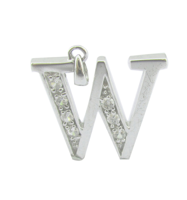 W Letra Joyería Accesorio 925 Plata CZ colgante Para las vacaciones de verano Se ve Alfabeto Alfabeto colgante