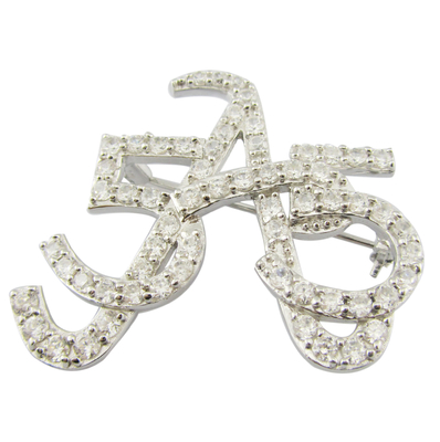 Limpia e intrincada 925 plata broche de alfiler con CZ Sterling plata broche su bolso broche de diseño