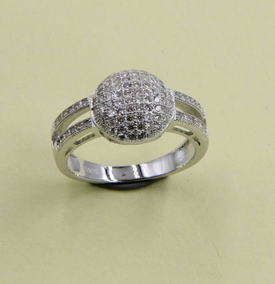 Pavimentación AAA Circónia cúbica forma redonda anillos de bola redonda en 925 plata esterlina anillos de plata fresca anillo de bola