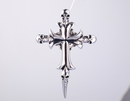 Colgante de plata 925 con zircón colgante religioso colgante de cráneo de cruz colgante con hielo de hip hop de 19'