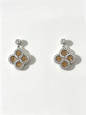 Rodío Revestido 925 Plata CZ Aretes con champán oscuro CZ piedras redondas en forma de flor de la suerte