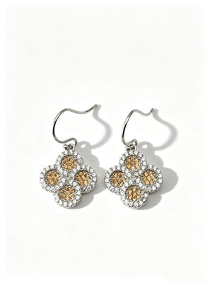 Rodío Revestido 925 Plata CZ Aretes con champán oscuro CZ piedras redondas en forma de flor de la suerte
