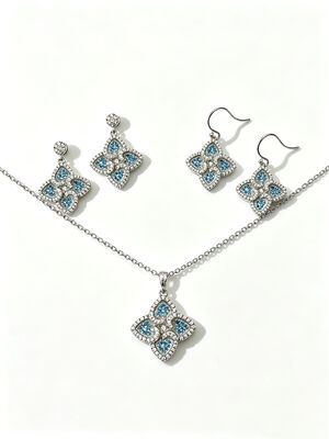 AAA Cubico Zirconia en forma de lágrima Rodio Revestido de Plata 925 Joyería Conjunto para bodas y regalos