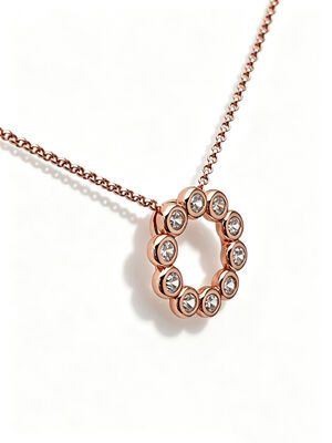Colgante de plata 925 con circonita cúbica AAA blanca solitaria en círculo, colgante con circonitas cúbicas en círculo rosa dorado de 0.1 micras, acabado pulido espejo, colgantes de círculos, una colección de conjuntos