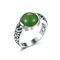 Tallado 925 anillos de plata de la piedra preciosa 10x10m m Jade Ring verde oscuro formada ronda