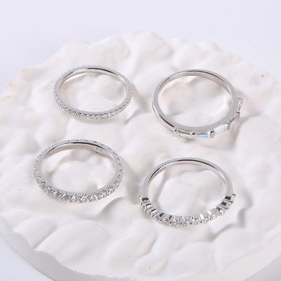 compromiso Ring Unisex Silver Wedding Rings de 1.30g 925 CZ para los pares