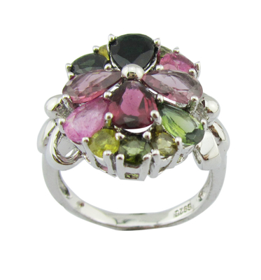 Anillos de piedra preciosa de color turmalina ovalada en plata 925