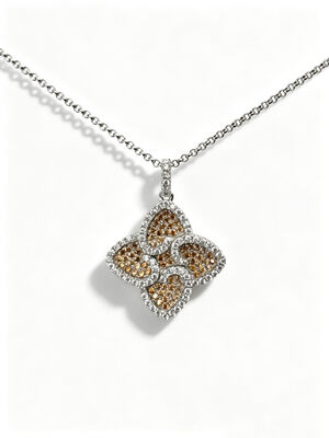 Plata de ley 925, color blanco champán oscuro, circonita colorida con ajuste AAA CZ, colgante con forma de 4 hojas que simboliza la prosperidad, la longevidad y el auspiciosidad para colecciones de joyas elegantes, conjunto de joyas de la suerte