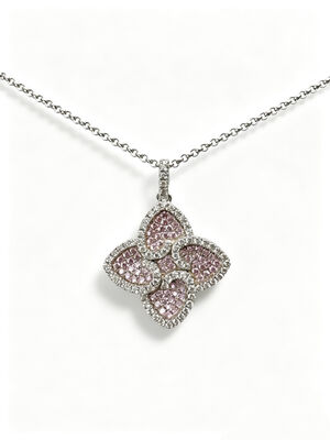 925 Peso de plata esterlina Peach Rosa Blanco Colorido CZ Configuración AAA CZ Dangle Pendant 4 Forma de hoja que simboliza la prosperidad Longevidad y augurio para colecciones de joyas elegantes, juego de joyas de suerte