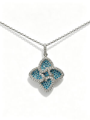 925 Plata Esterlina Acuamarina Blanco Colorido CZ Configuración AAA CZ Dangle Pendant 4 Forma de hoja que simboliza la prosperidad Longevidad y auspicio para colecciones de joyas elegantes, juego de joyas de la suerte