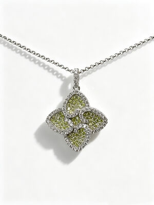 Plata de ley 925, color verde manzana, blanco, circonita colorida con ajuste AAA CZ, colgante con forma de 4 hojas que simboliza la prosperidad, la longevidad y el auspiciosidad para colecciones de joyas elegantes, conjunto de joyas de la suerte
