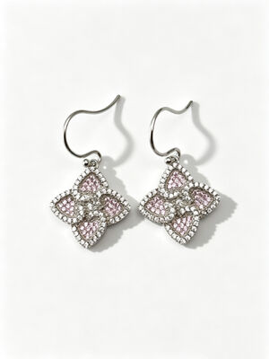 Los pendientes de plata de verano caliente Sterling CZ puntiagudo Clover de cuatro hojas de suerte colorido Peach rosa + blanco CZ Adecuado para eventos casuales y formales Dangle Ohrring Stud de espalda, lindos pendientes de plata Sterling