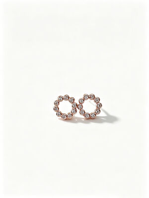 925 Silver Rose Gold CZ Circle Round Shape Earrings delicate and sparkling cubic zirconia stones set in sterling silver ideal for daily wear and special occasions