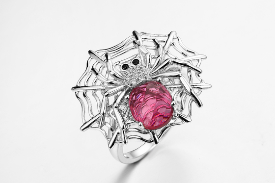 Ruby rojo 925 anillos de plata Swarovski Sterling Silver Spider Web Ring de la piedra preciosa