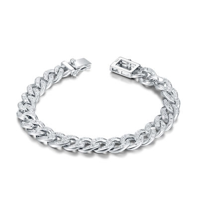 Los ganchos suben la pulsera para hombre de lujo de Cuban Link CZ de la pulsera de plata de 925 18,01 gramos